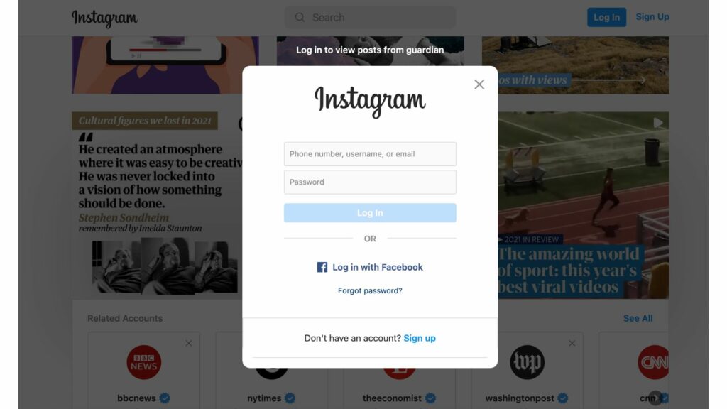 Instagram registration wall