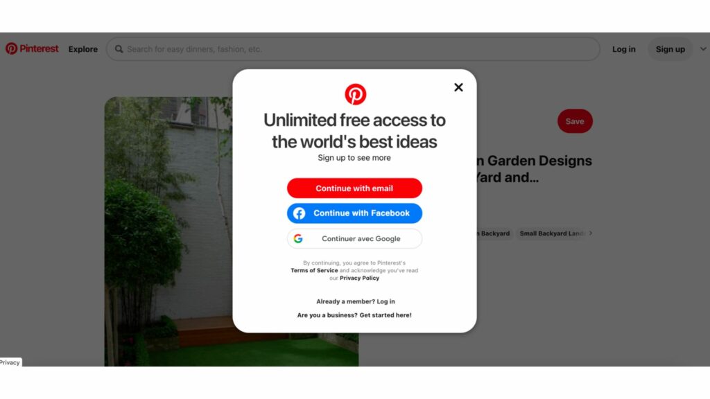Pinterest registration wall