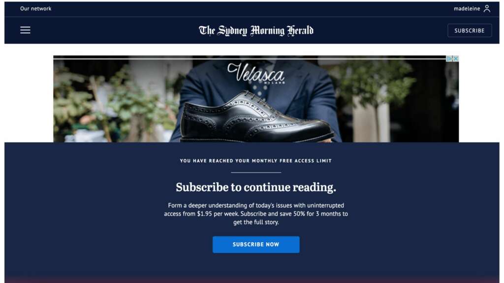 Sydney Morning Herald paywall
