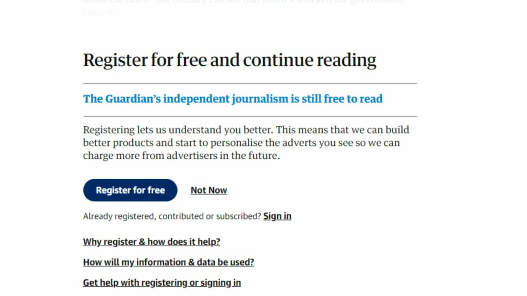 The Guardian registration wall