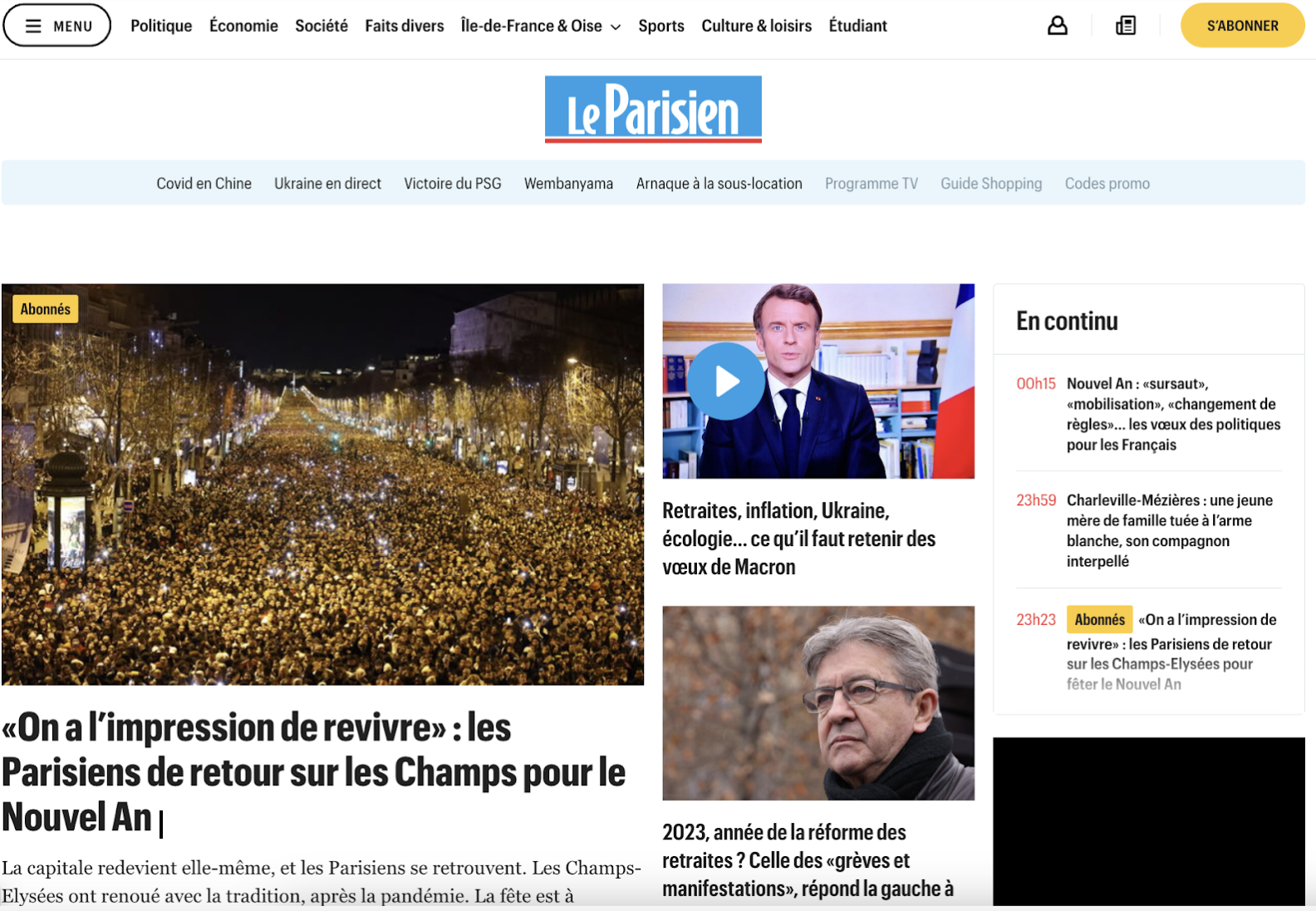 Le Parisien's homepage