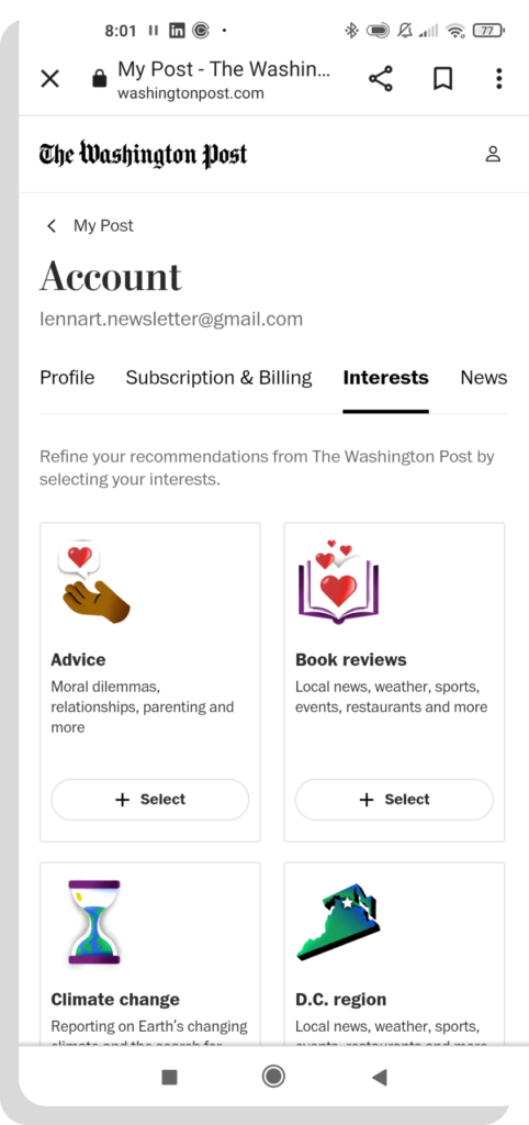 The Washington post personalized interests