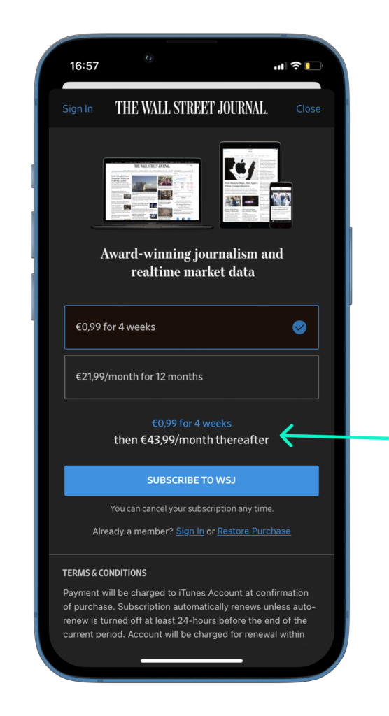 The Wall Street Journal paywall app