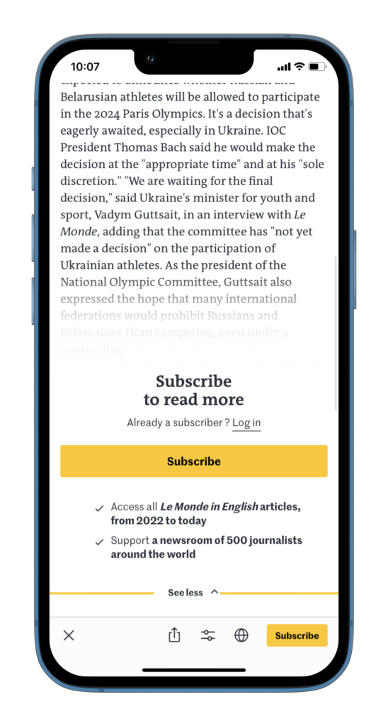 Le Monde paywall app