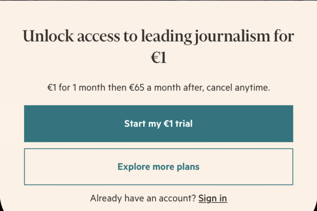 Financial Times paywall on app