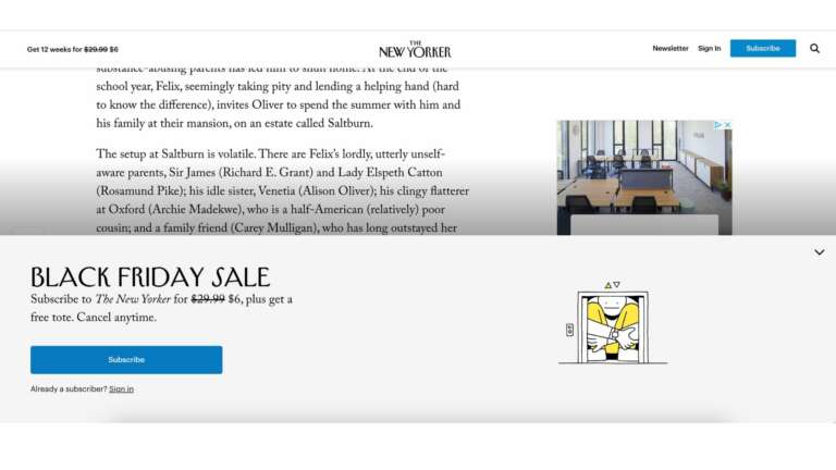 The New Yorker Black Friday paywall