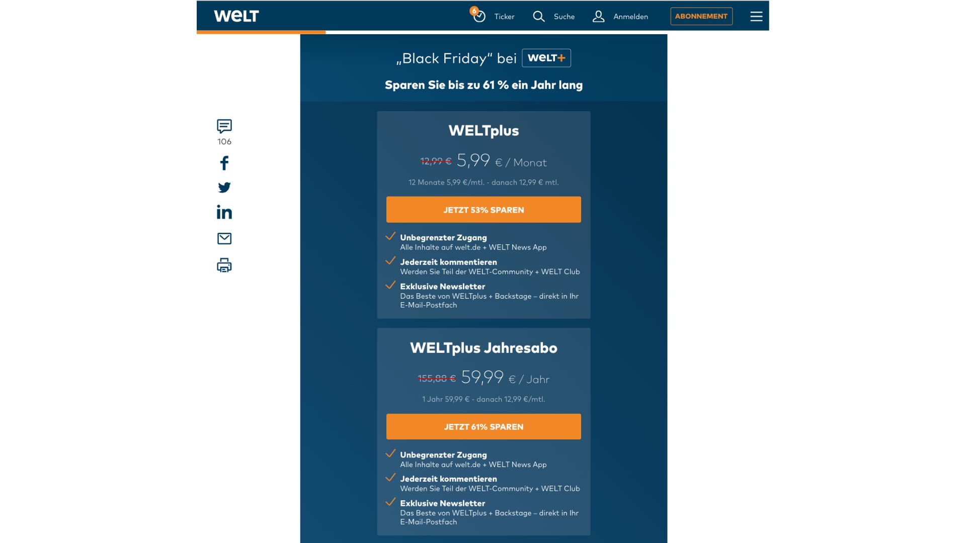 WELT Black Friday paywall