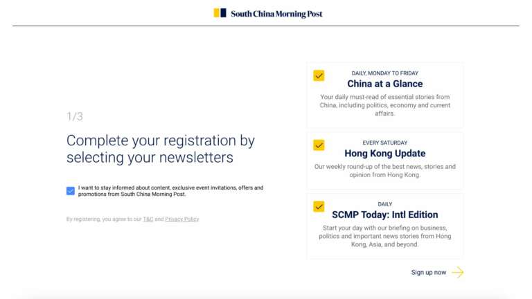 South China Morning Post registration onboarding