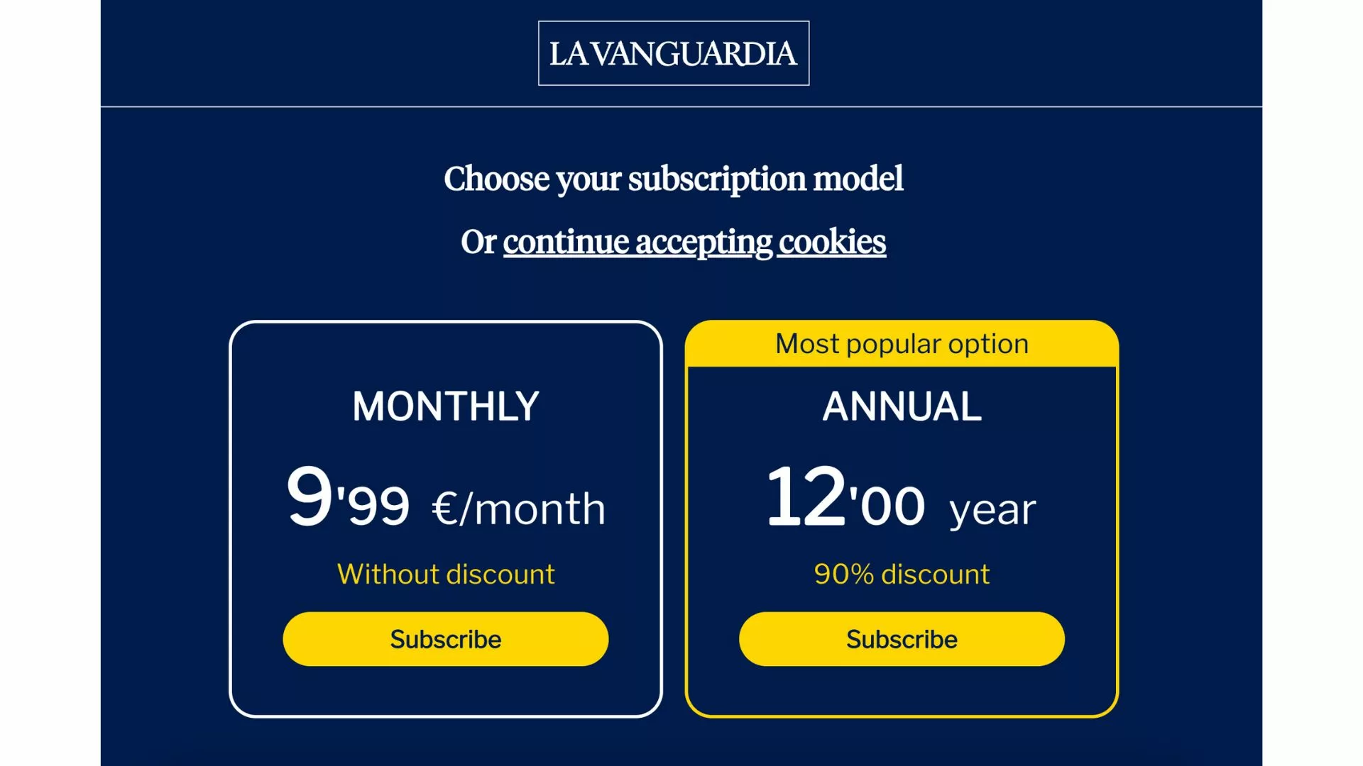La Vanguardia cookie wall