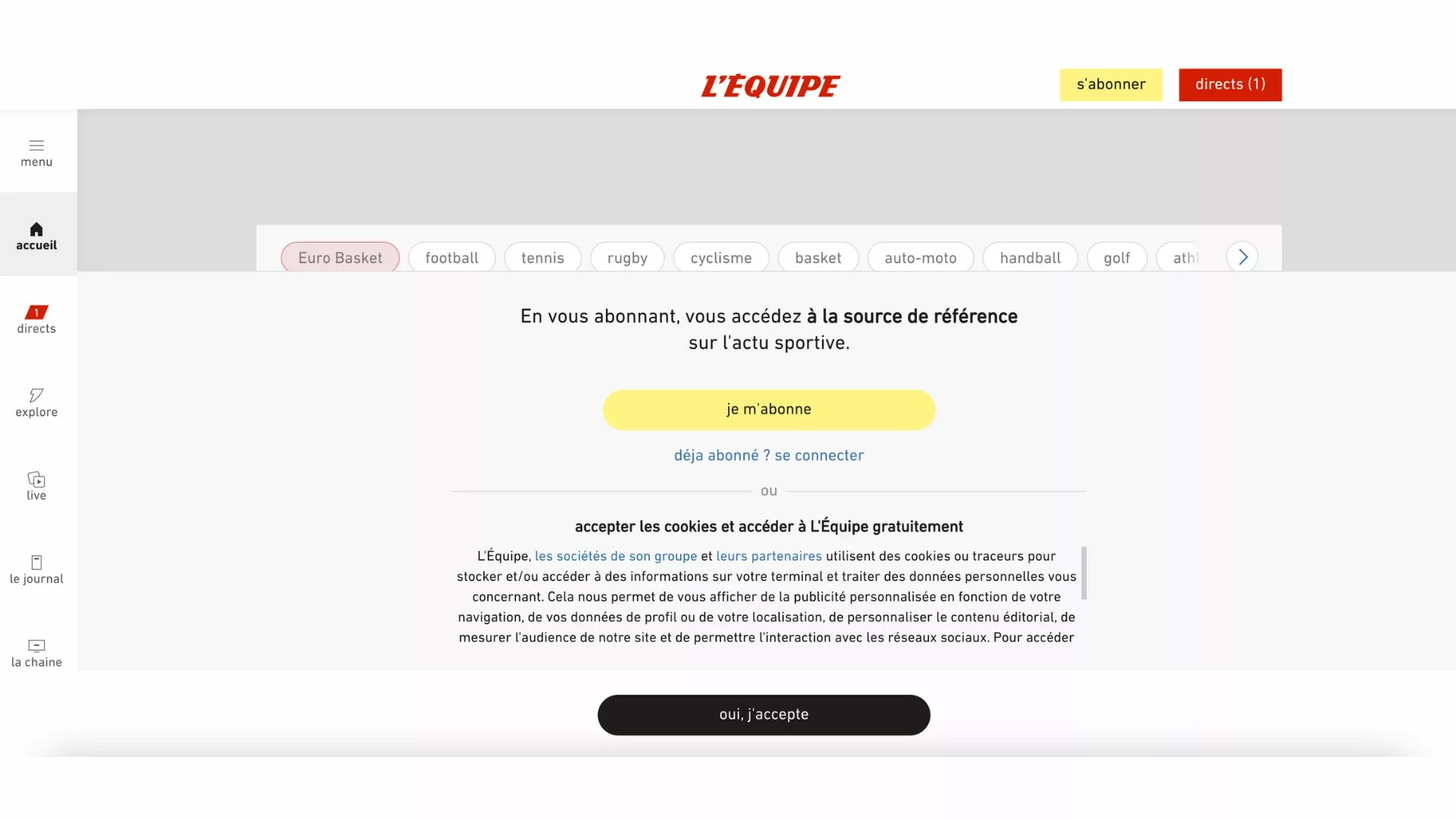 L'Équipe cookie wall