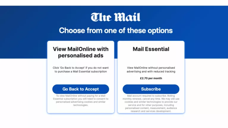 Mail Online cookie wall