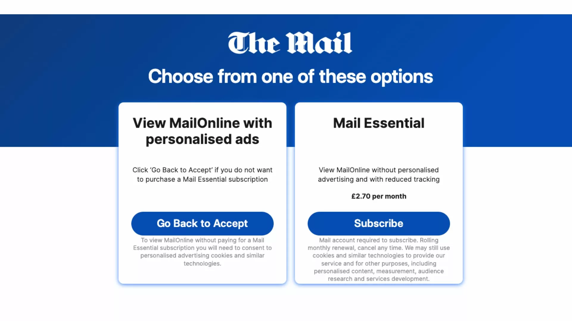 Mail Online cookie wall