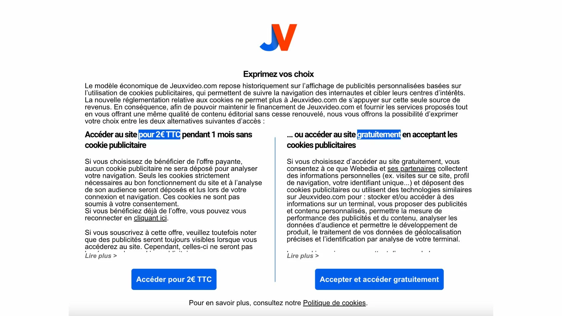 jeuxvideo cookie wall
