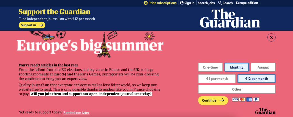 The Guardian banner for europe's big summer