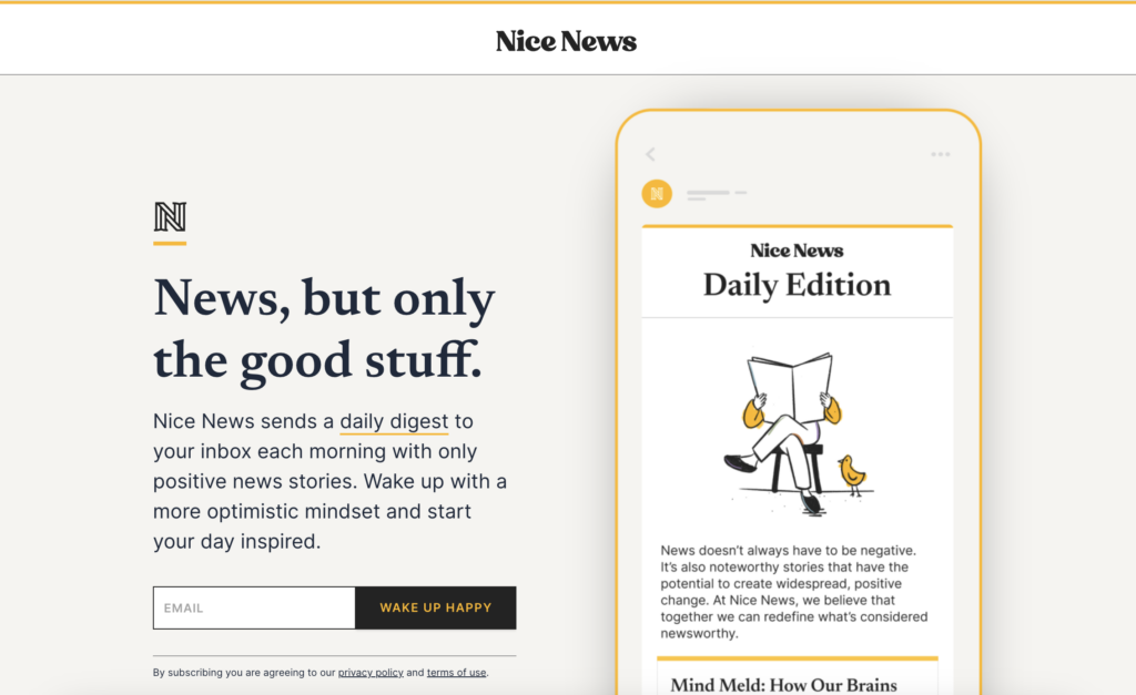 Nice news newsletter landing page