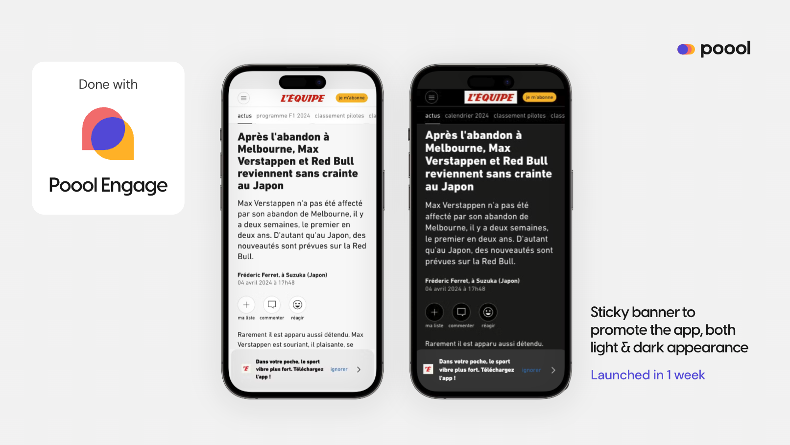 Sticky banner to promote the app, both light and dark appearance