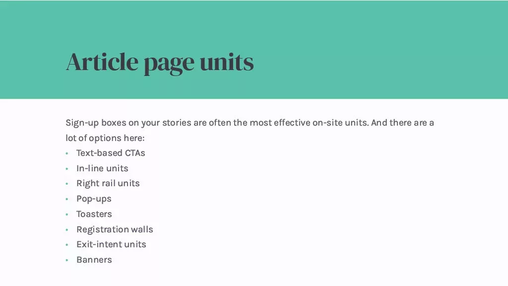 Article page units for newsletter sign up