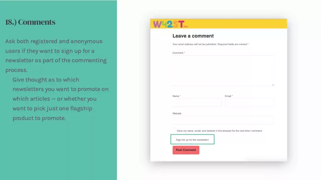 comments for newsletter sign up