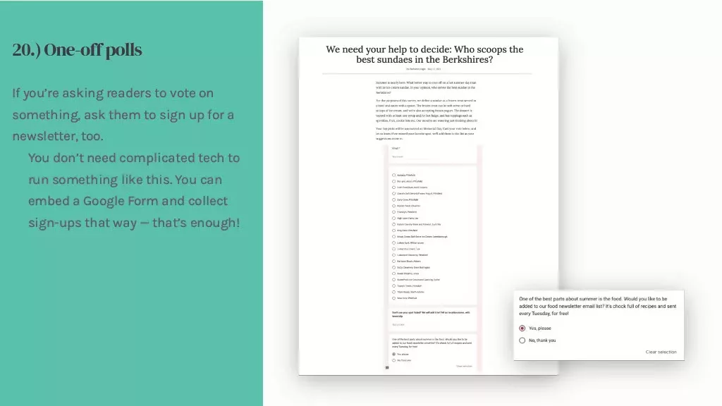 one-off polls for newsletter sign up