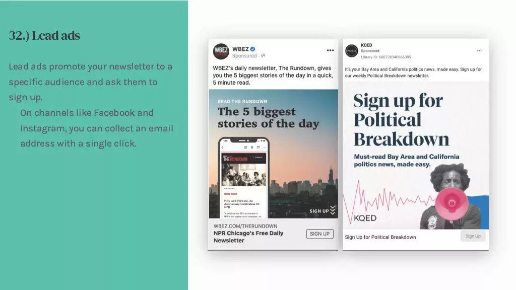 lead ads for newsletter sign up