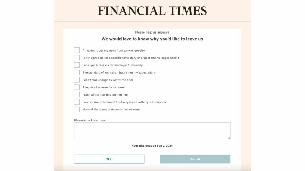 Financial Times unsubscription