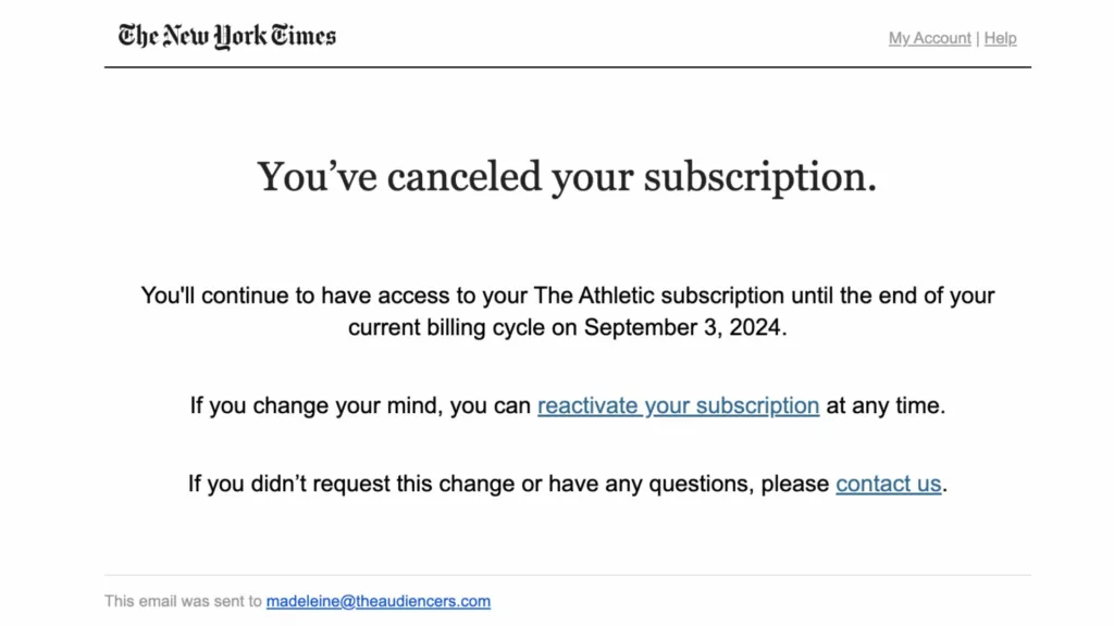 The Athletic / New York Times unsubscription