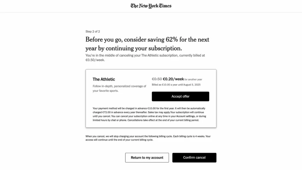 The Athletic and New York Times cancellation journey