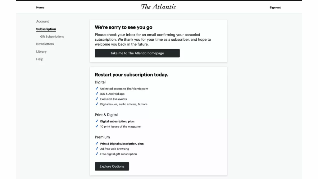 The Atlantic cancelled subscription