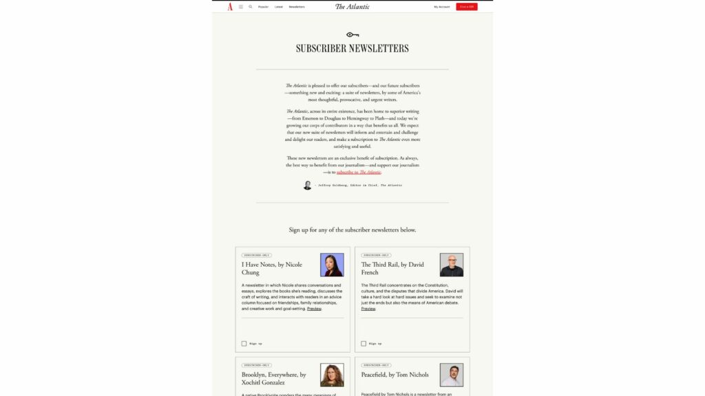 The Atlantic onboarding newsletters