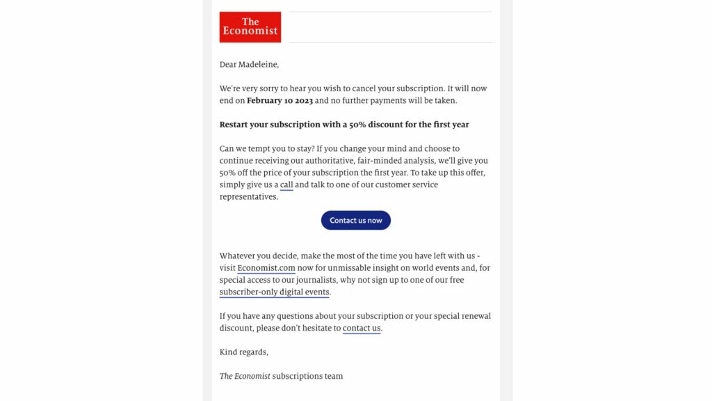 The Economist unsubscription