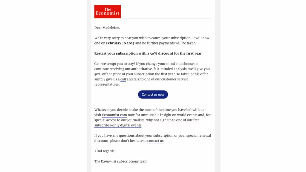 The Economist unsubscription