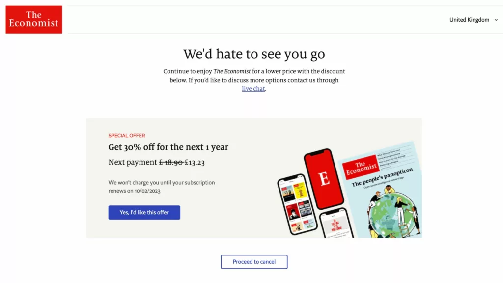 The Economist subscriber cancellation journey