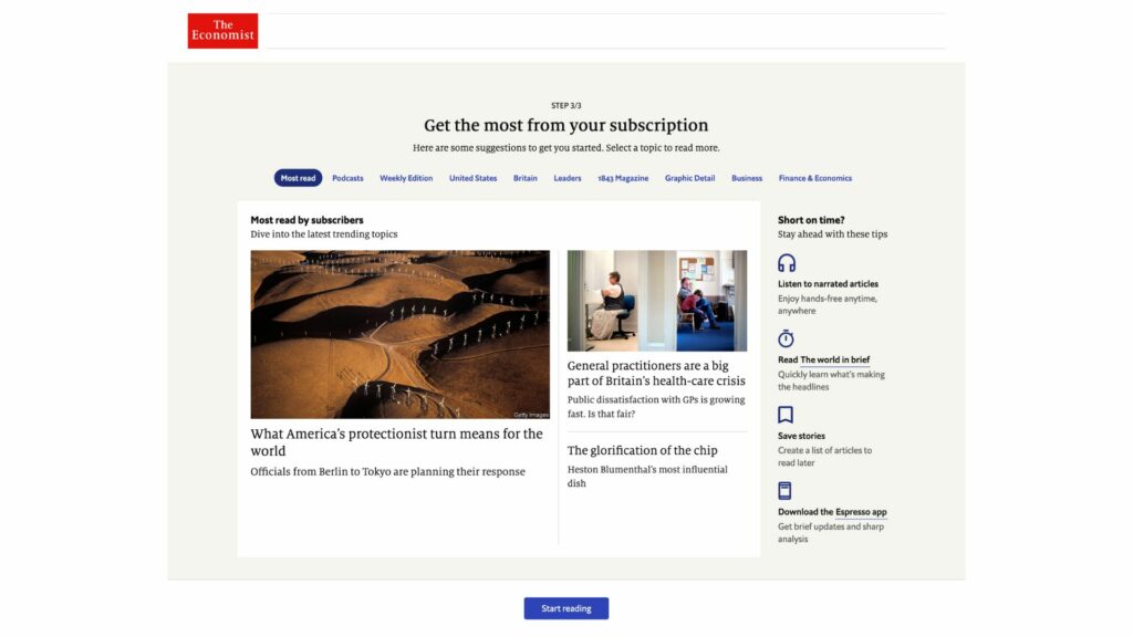 The Economist onboarding
