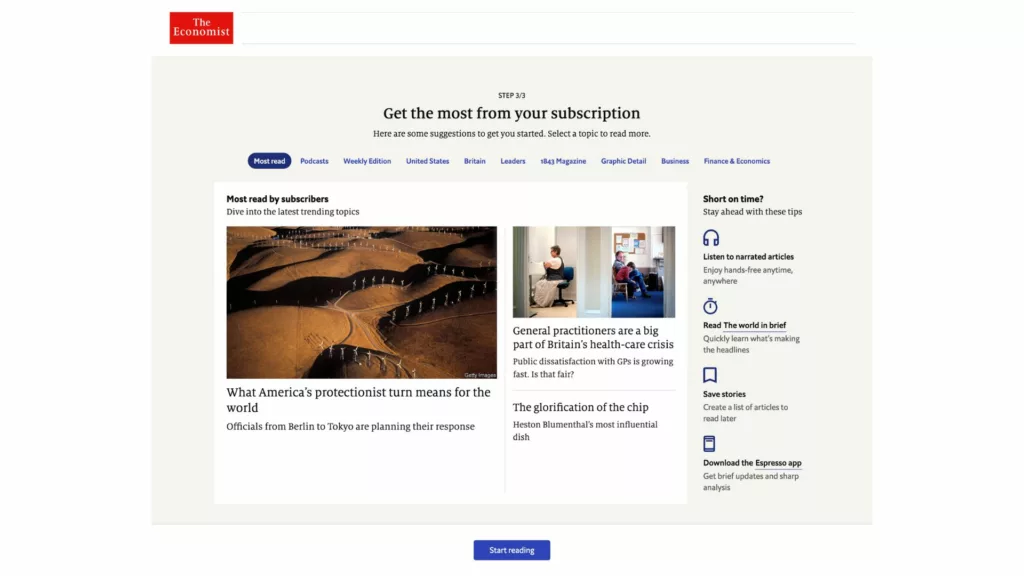 The Economist onboarding