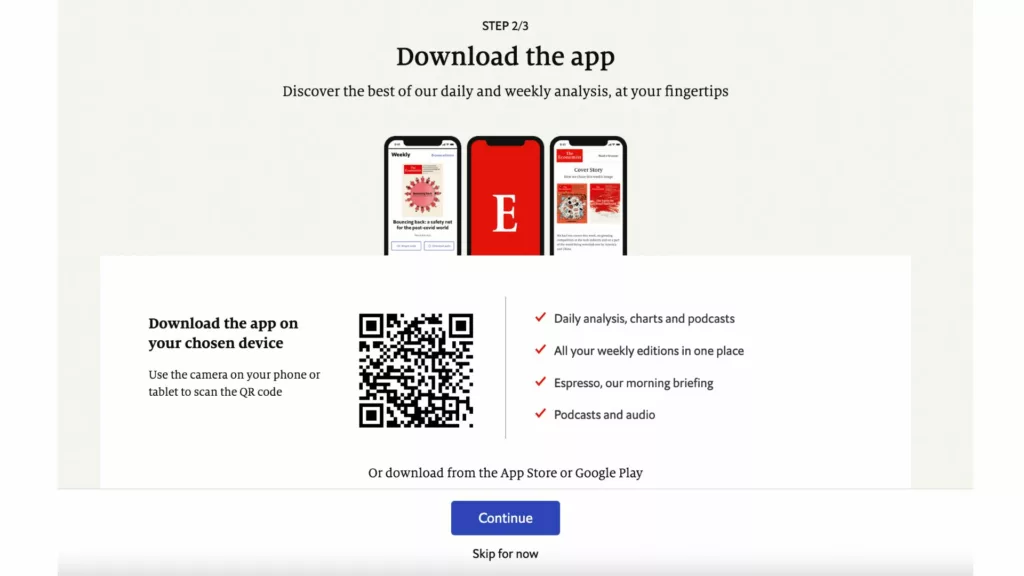 The Economist onboarding app download