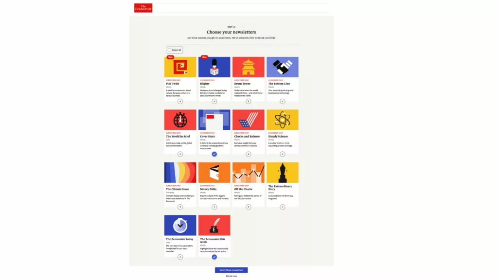 The Economist onboarding newsletters