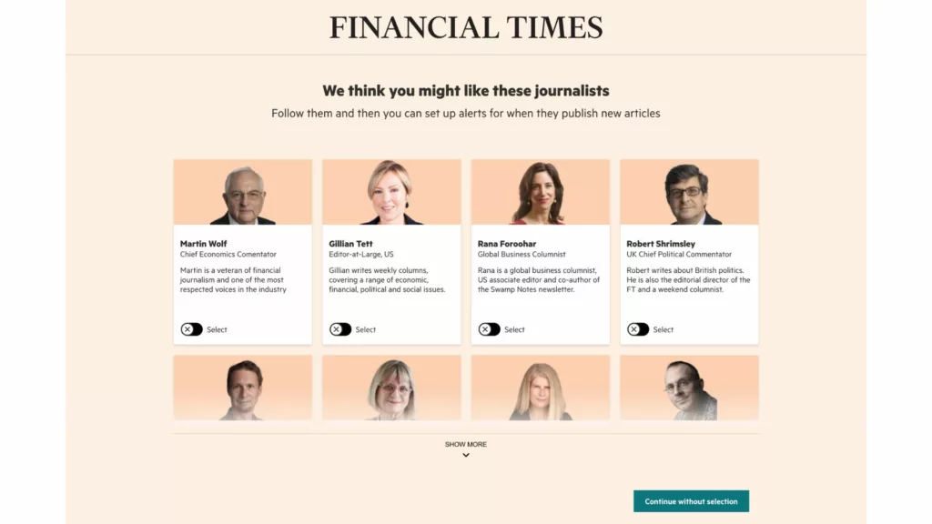 Financial Times onboarding