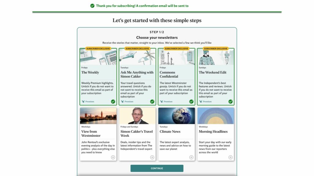 The Independent onboarding newsletters
