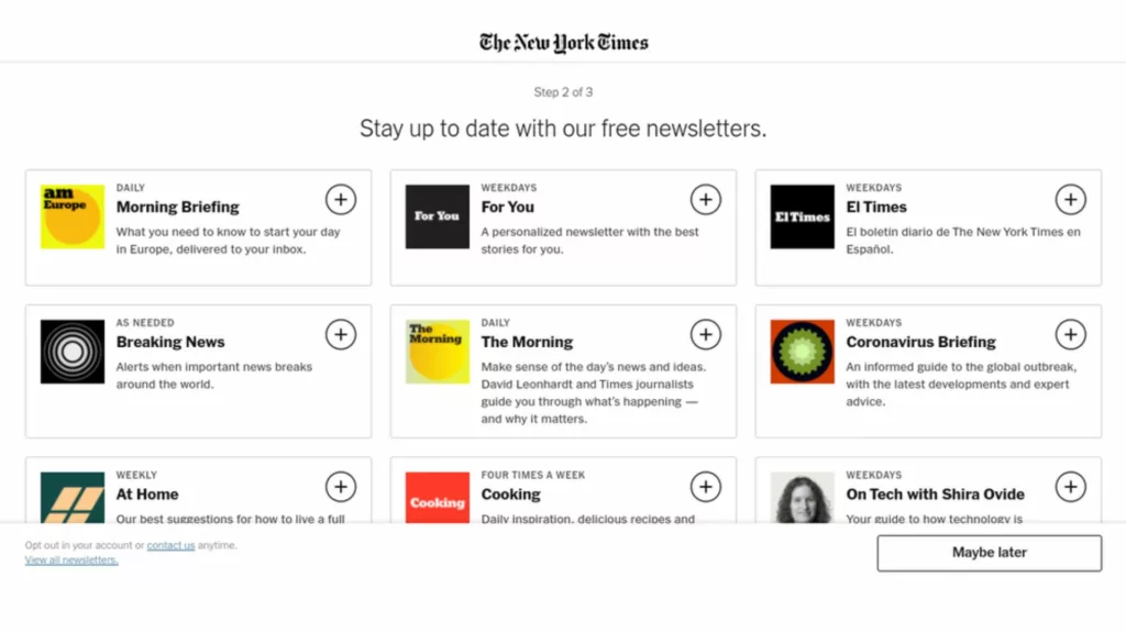 The New York Times onboarding newsletters