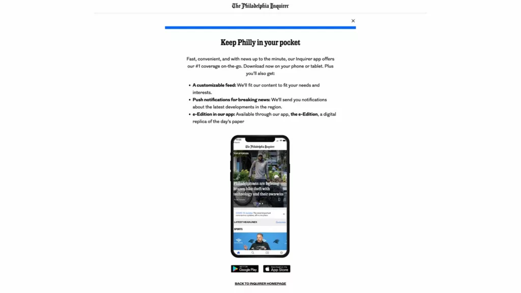 The Philadelphia Enquirer onboarding app download