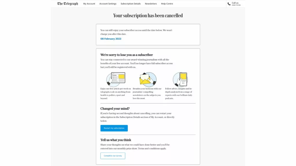 The Telegraph unsubscription