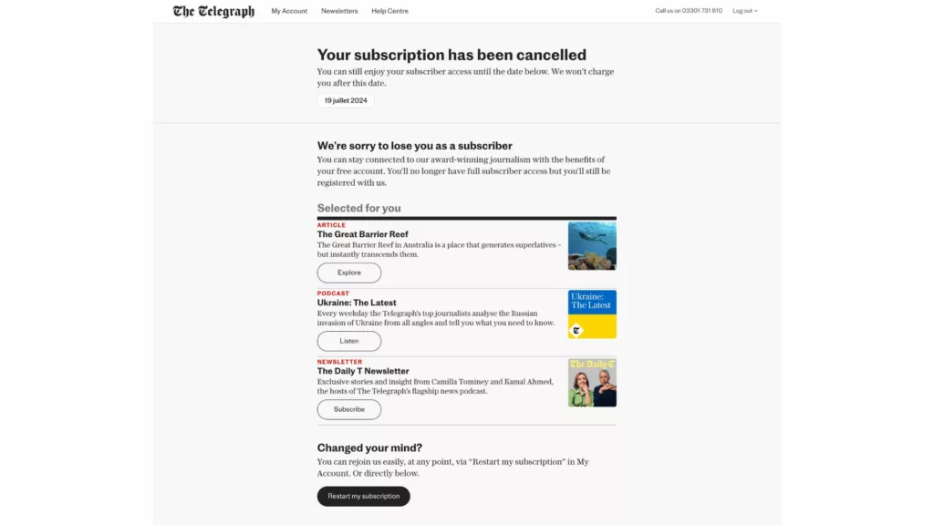 The Telegraph unsubscription