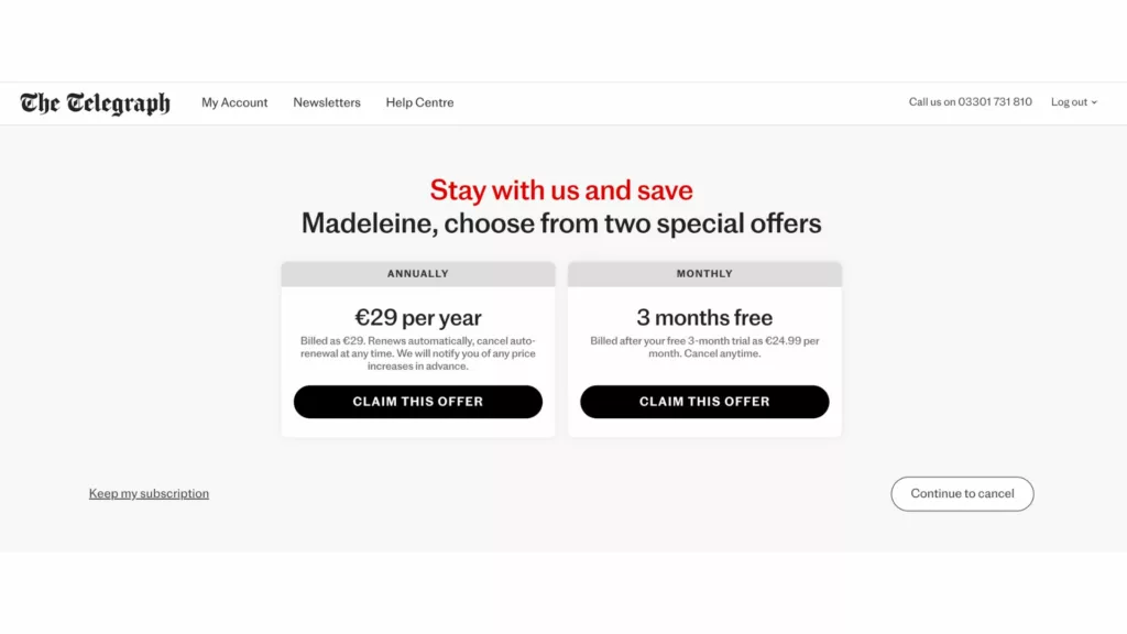 The Telegraph unsubscription journey