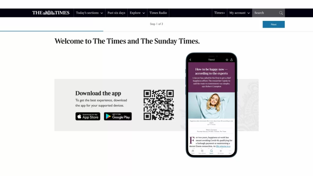 The Times onboarding app download