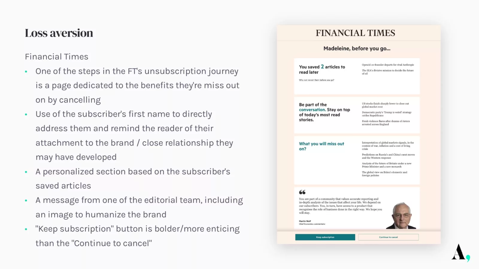 publishers unsubscription journey Financial Times