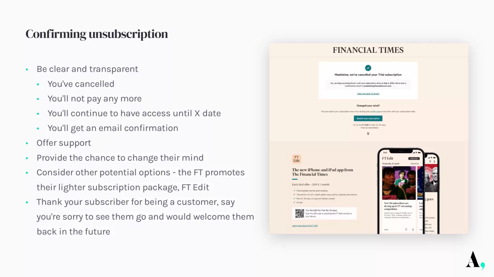 publishers unsubscription journey Financial Times