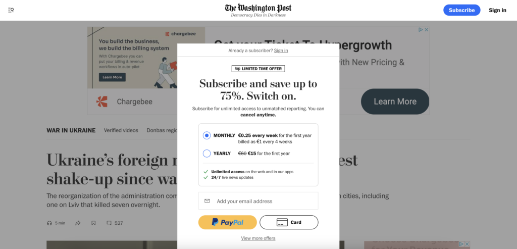 The Washington Post dynamic paywall