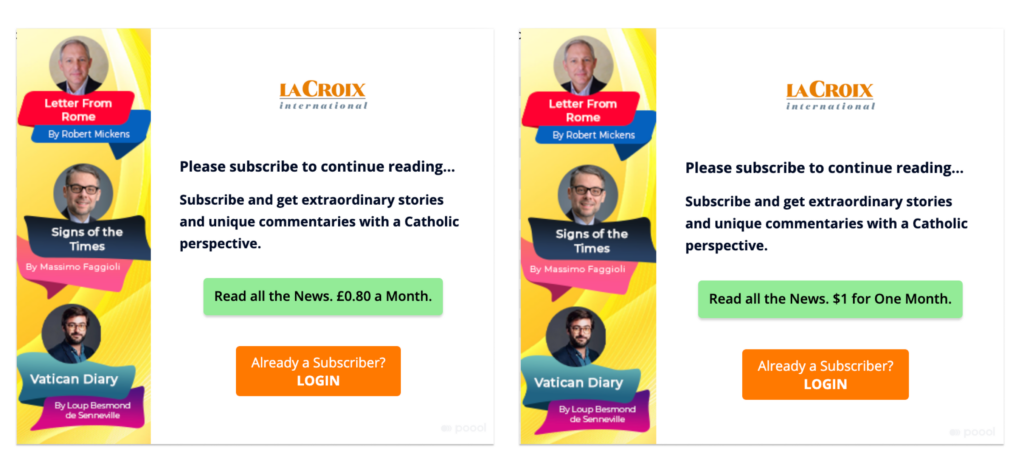 La Croix International dynamic paywall with Poool