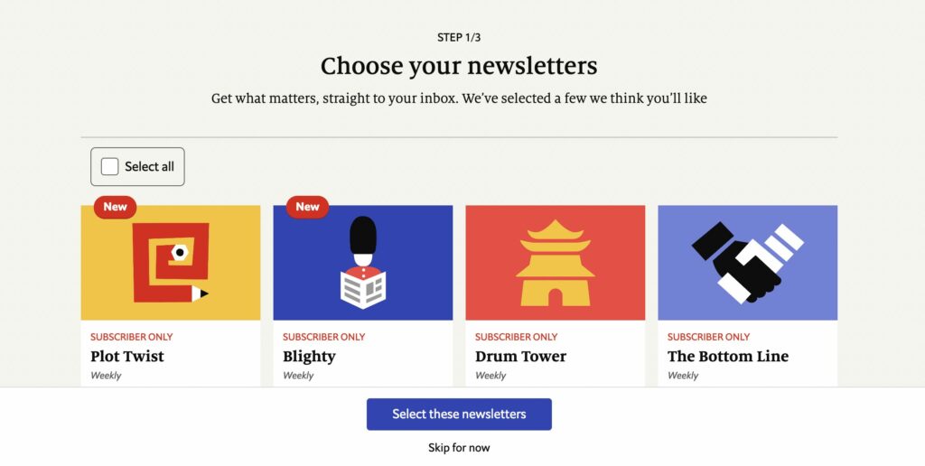 The Economist onboarding, newsletter step