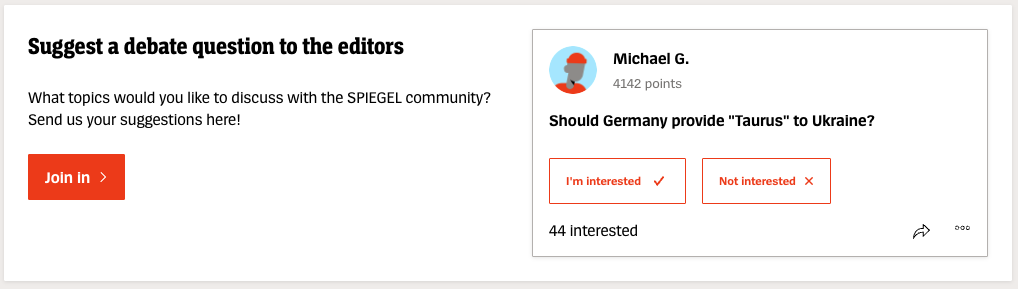 Suggest a debate topic to the editors at Der Spiegel